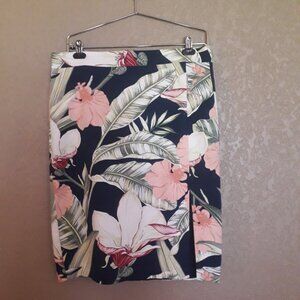 Ann Taylor Tropical Skirt Navy Floral Lined Size 14